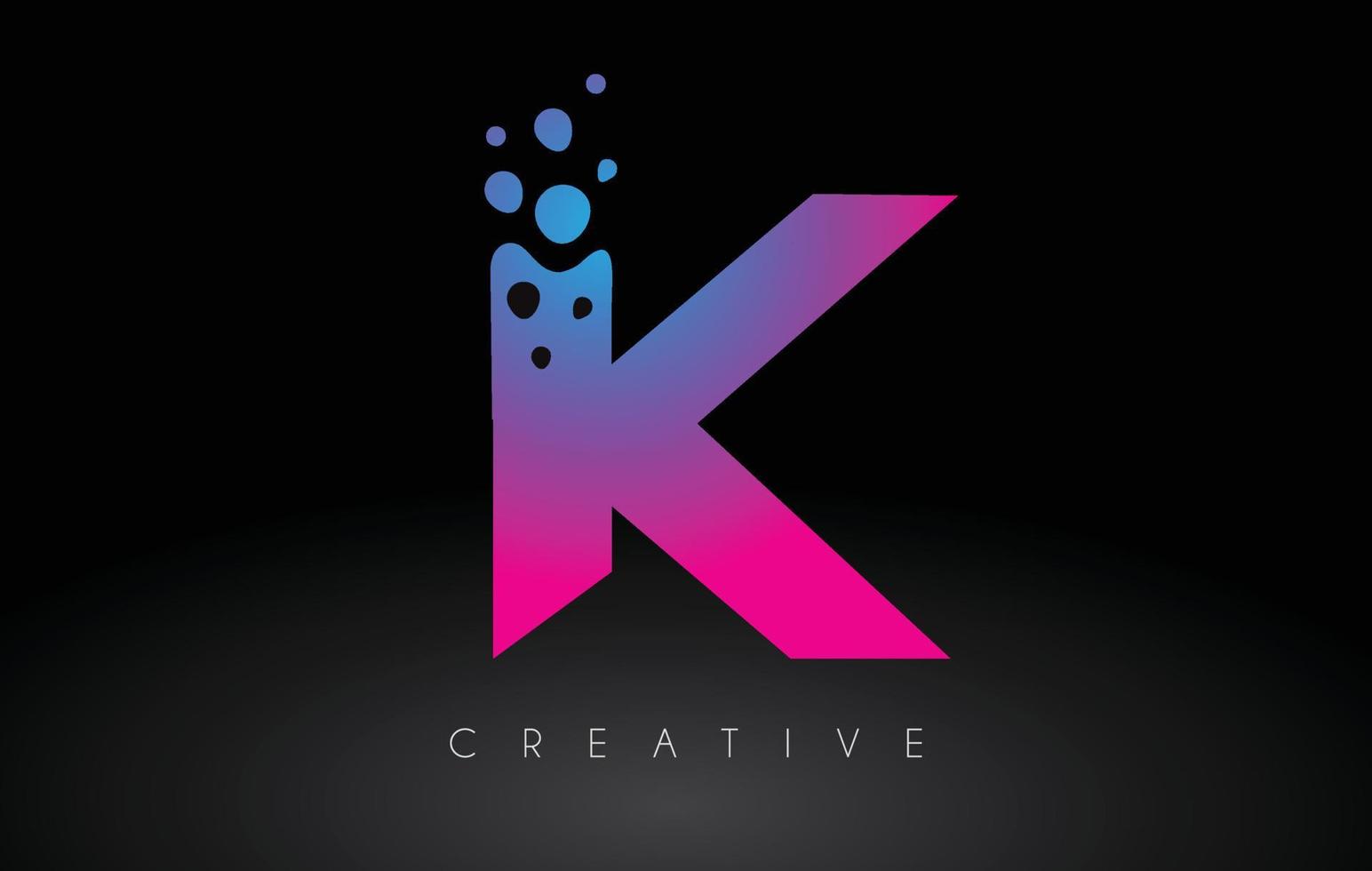 K Dots Letter Logo Design with Creative Artistic Bubble Cut in Blue Purple Colors Vector
