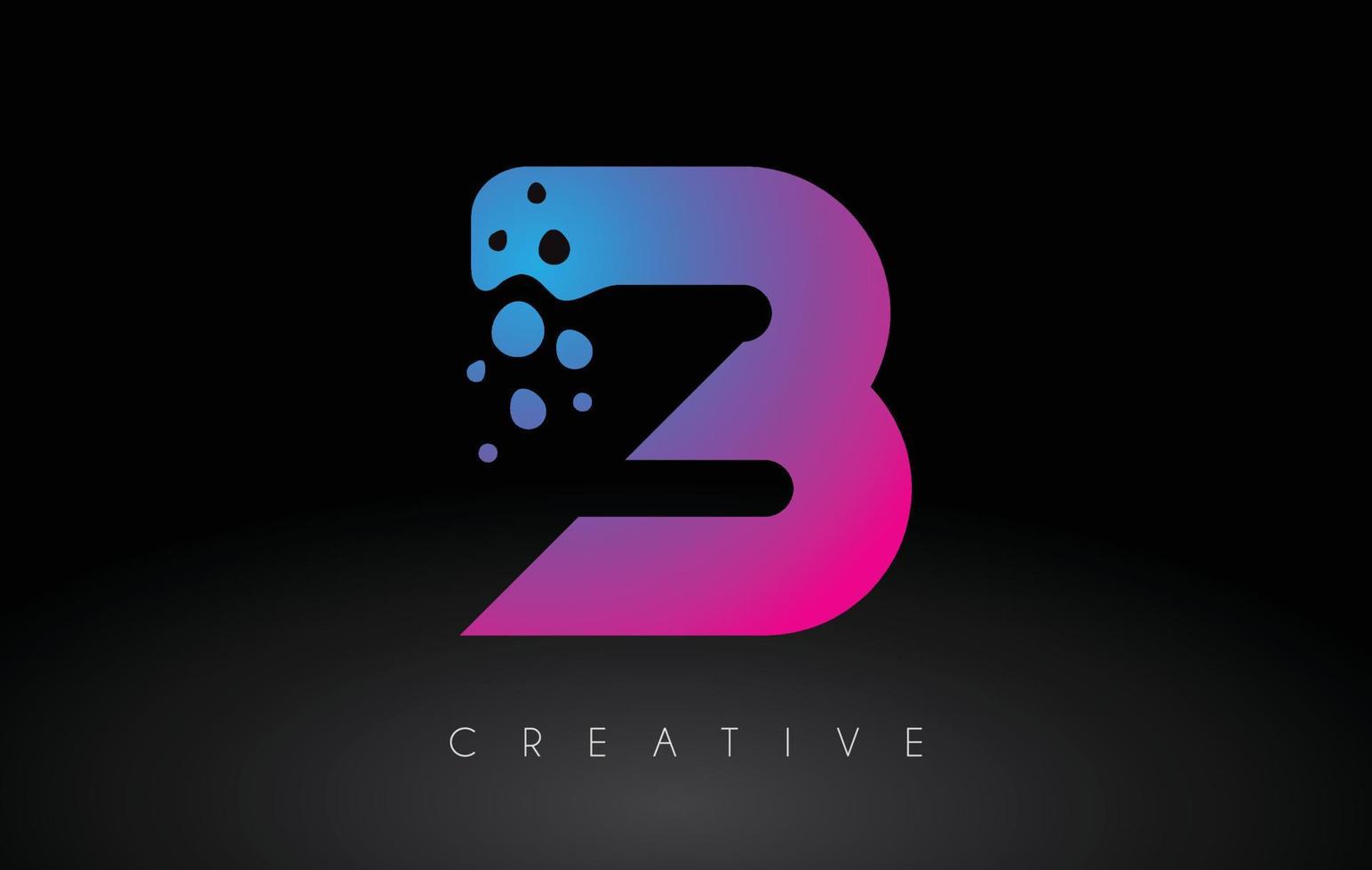 diseño de logotipo de letra b puntos con burbuja artística creativa cortada en vector de colores azul púrpura