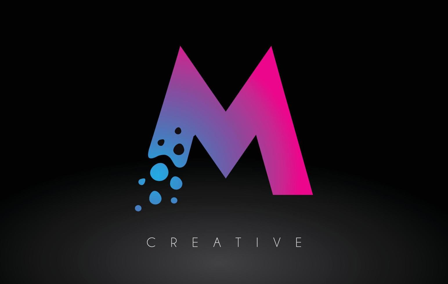 M Dots Letter Logo Design with Creative Artistic Bubble Cut in Blue Purple Colors Vector