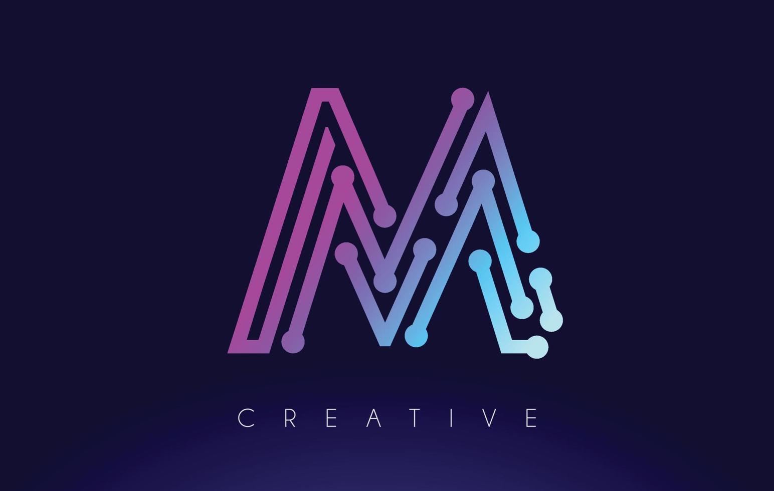 M Tech Letter logo Concept with Connected Technology Dots vector