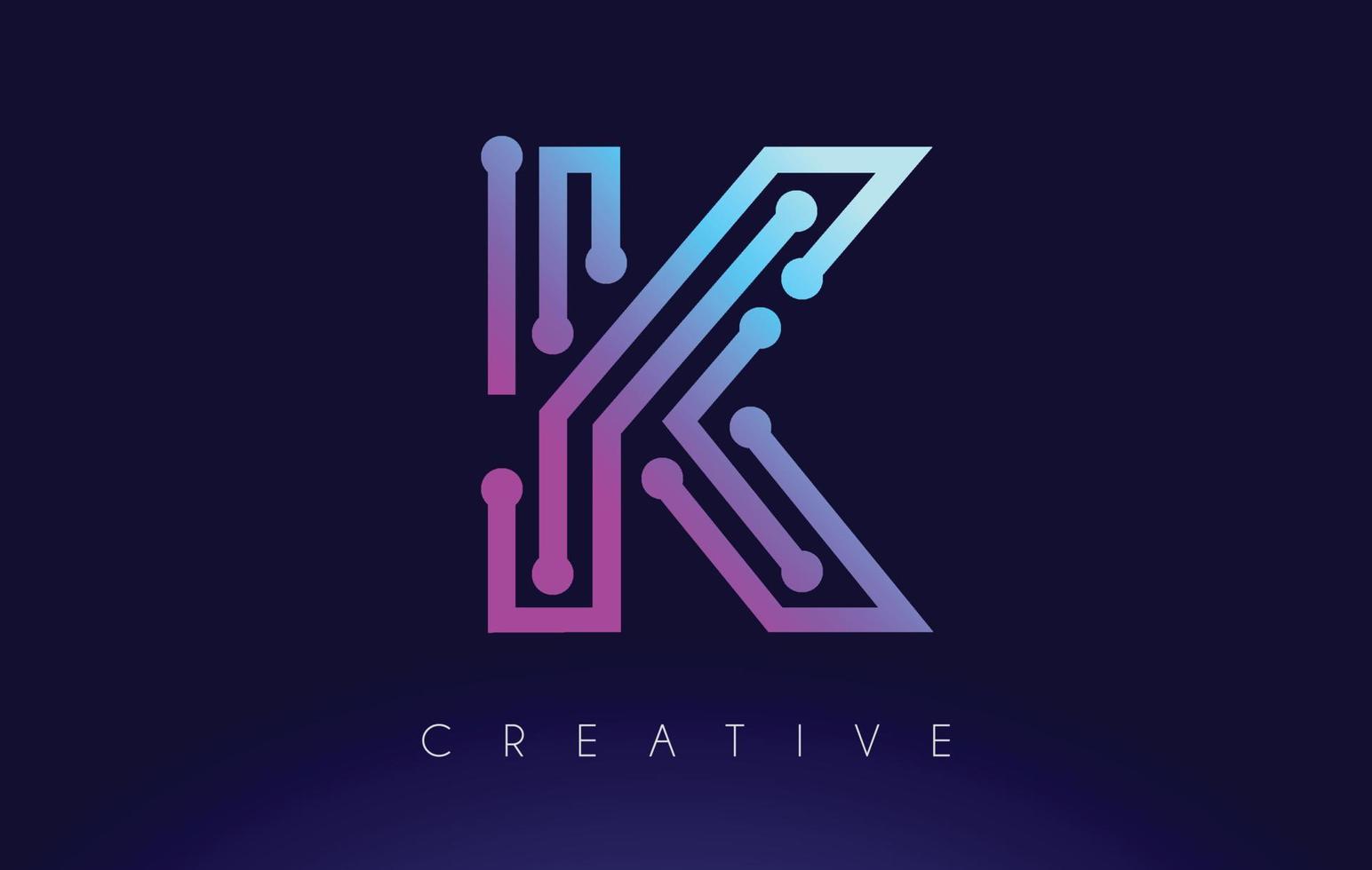 K Tech Letter logo Concept with Connected Technology Dots vector