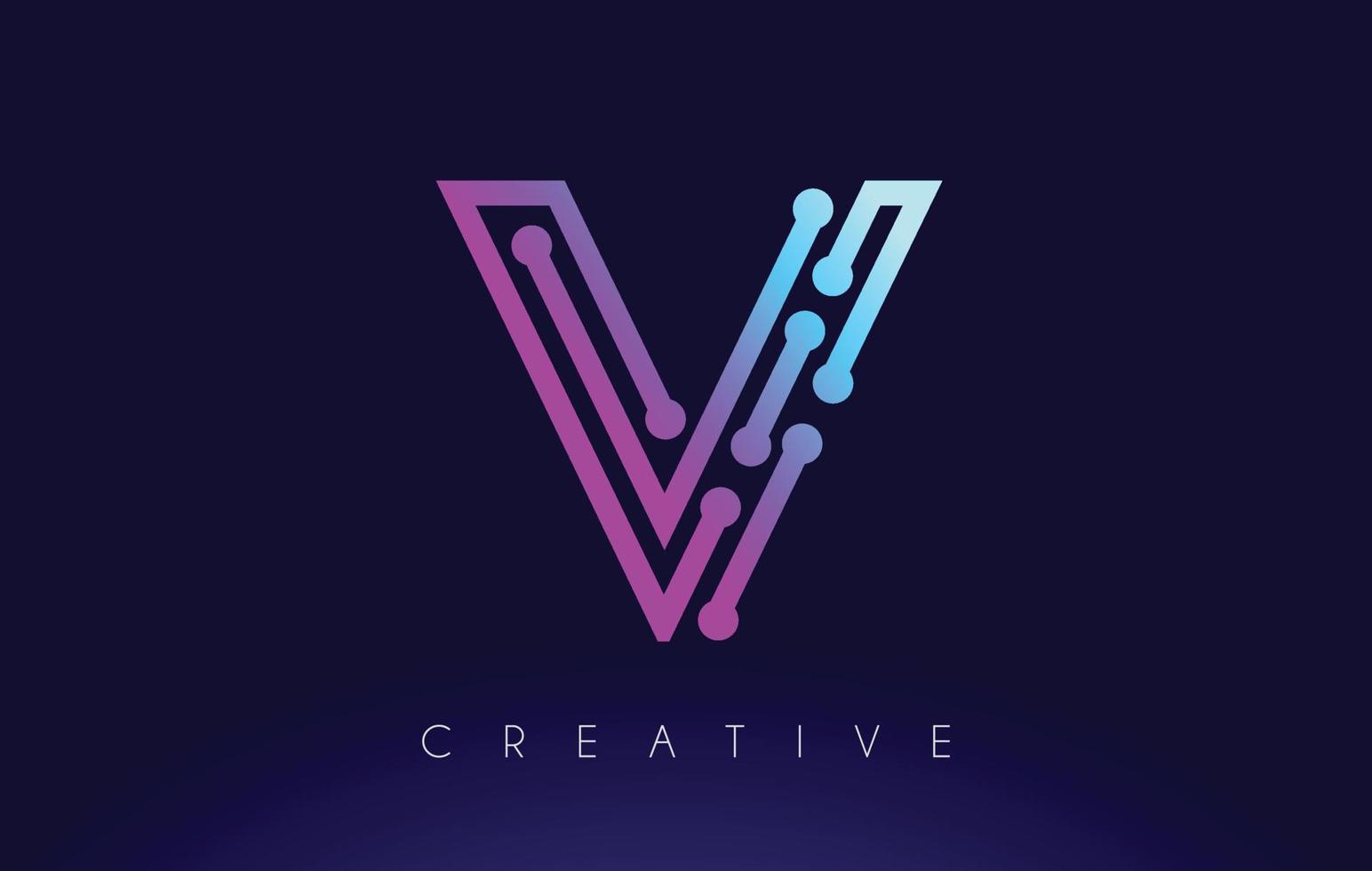 V Tech Letter logo Concept with Connected Technology Dots vector