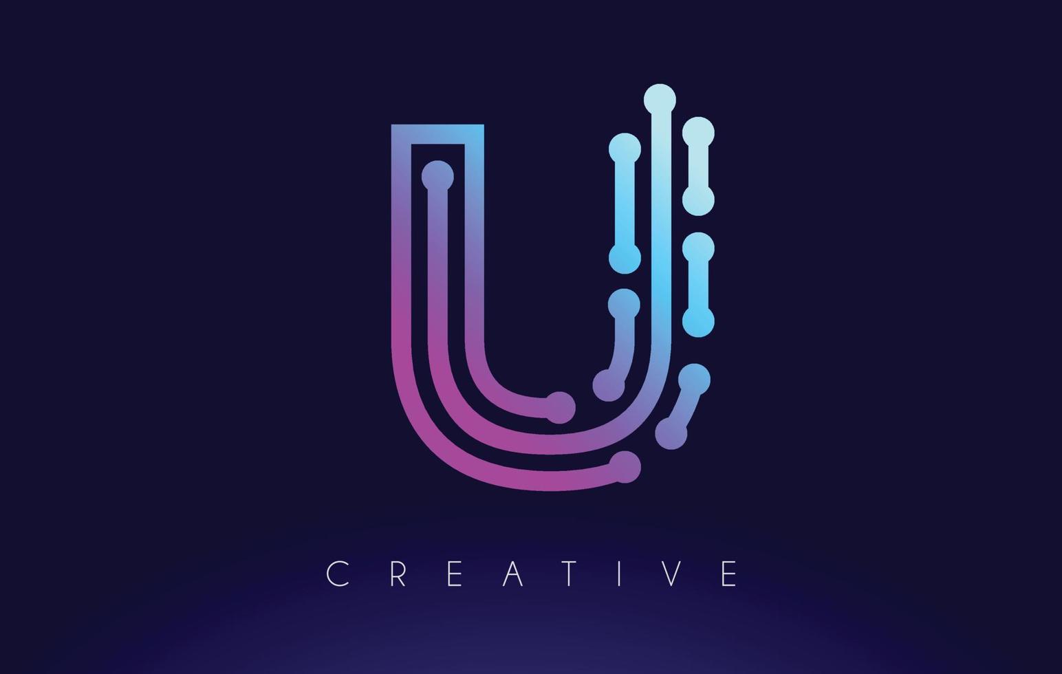 U Tech Letter logo Concept with Connected Technology Dots vector