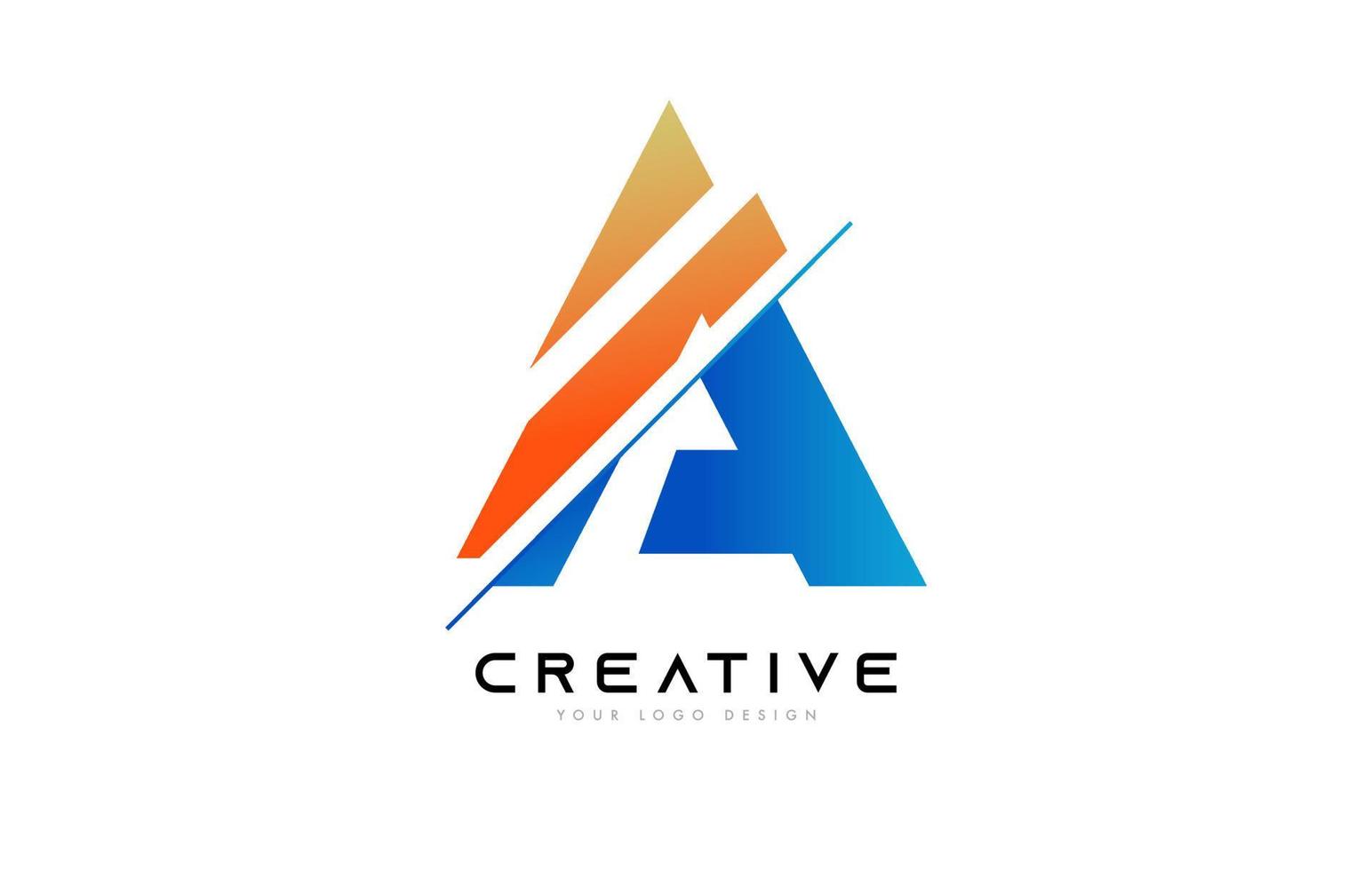 Sliced Letter A Logo Icon Design with Blue and Orange Colors and Cut Slices vector
