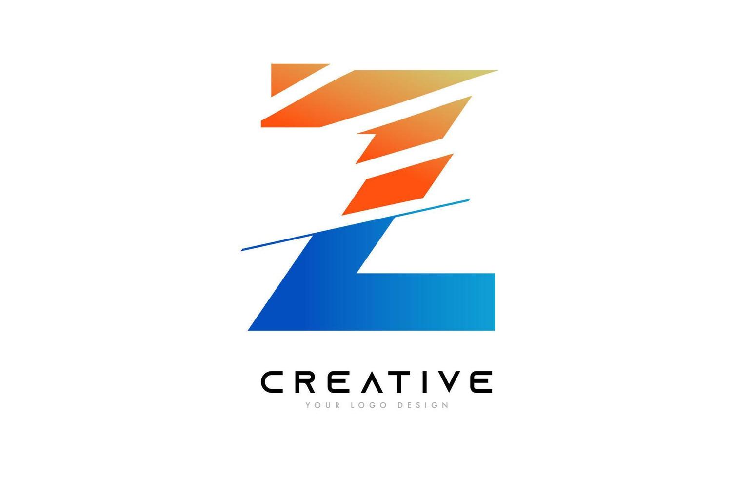diseño del icono del logotipo de la letra z en rodajas con colores azul y naranja y rodajas cortadas vector
