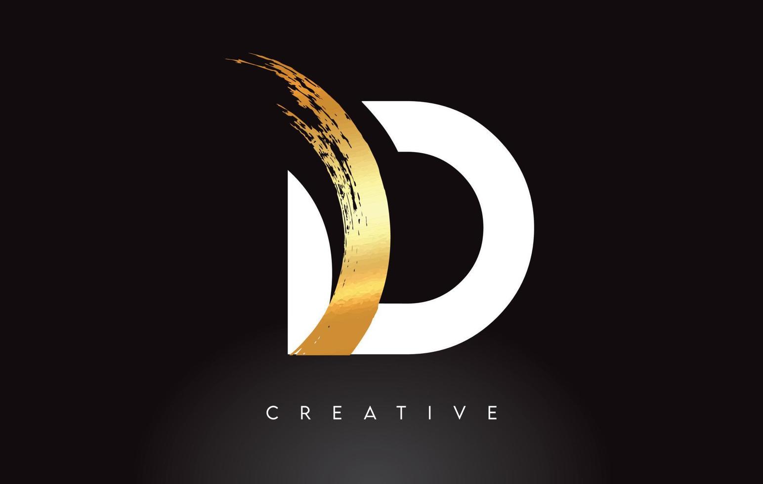 Golden D Letter Logo with Brush Stroke Artistic Look on Black Background Vector