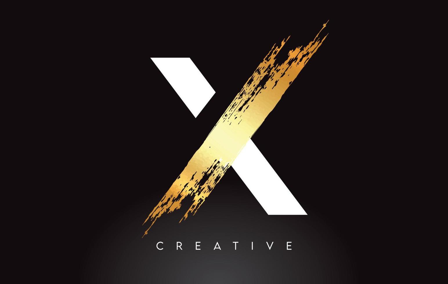 Golden X Letter Logo with Brush Stroke Artistic Look on Black Background Vector