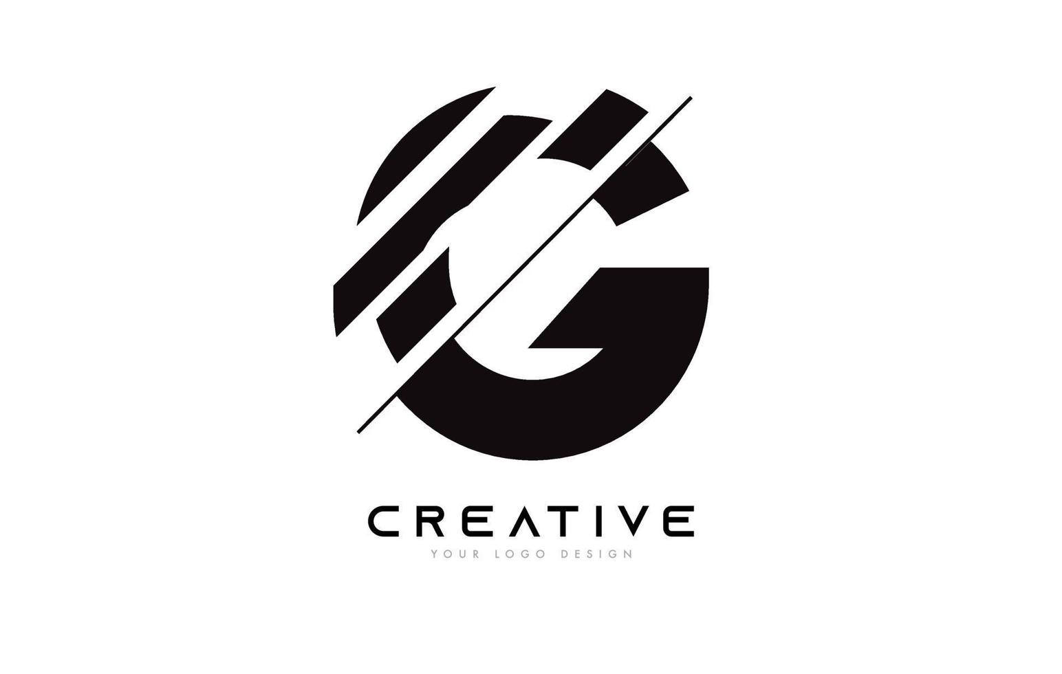 diseño de icono de logotipo de letra g en rodajas con colores blanco y negro y rodajas cortadas vector