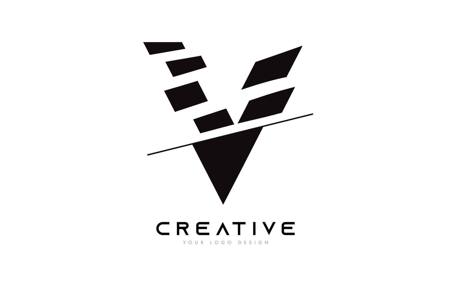 Sliced Letter V Logo Icon Design with Black and White Colors and Cut