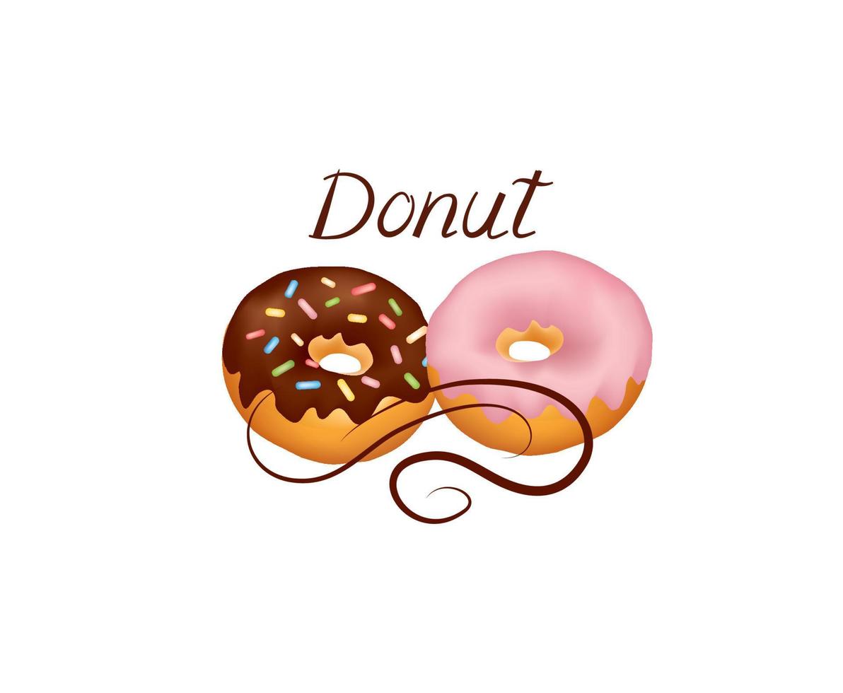 Donut icon set. Sweet pastry banner. Doughnut with white, pink and chocolate glaze and sprinkles. Bakery for party over wight background. vector
