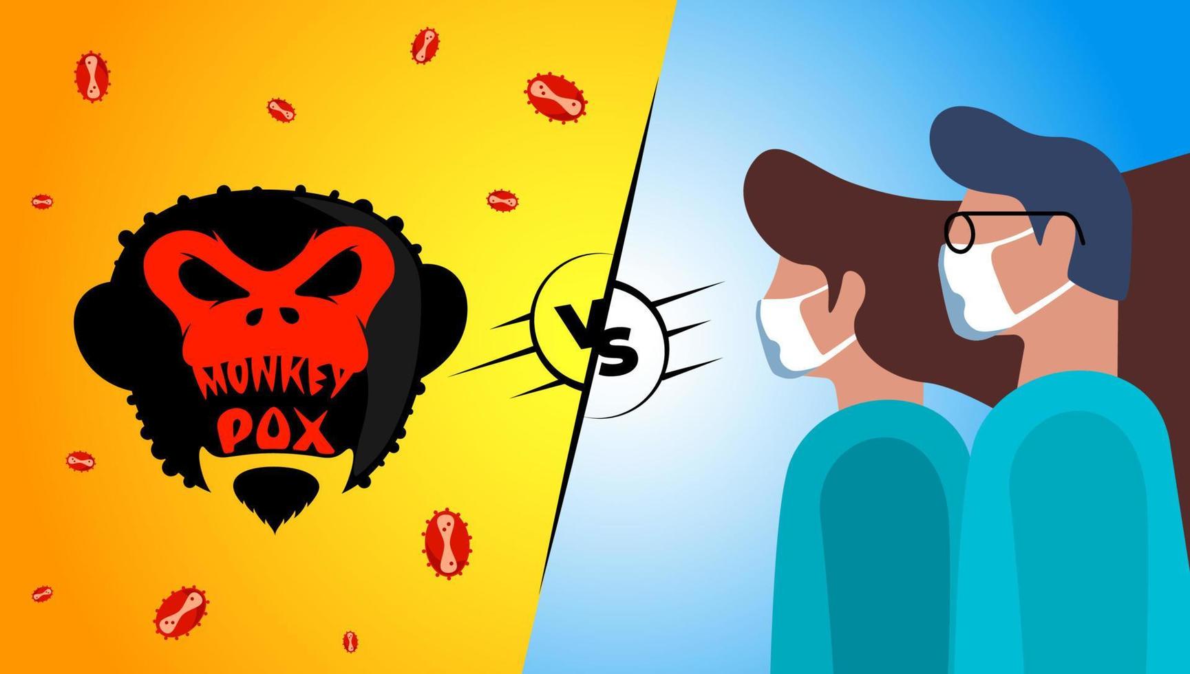 New pandemic monkeypox virus versus medical stuff. Battle of doctors vs monkey pox disease outbreak infection. MPV MPVX smallpox danger and public health immunization. Vector eps concept banner