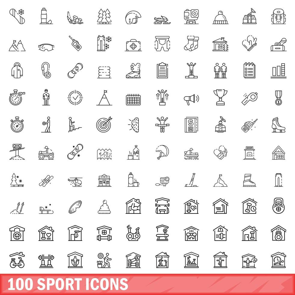 100 iconos deportivos, estilo de esquema vector