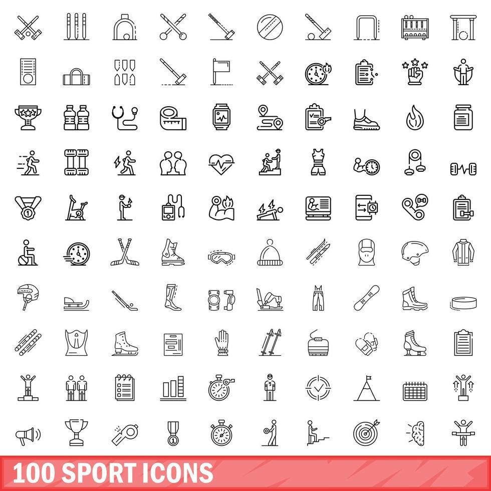 100 sport icons set, outline style vector