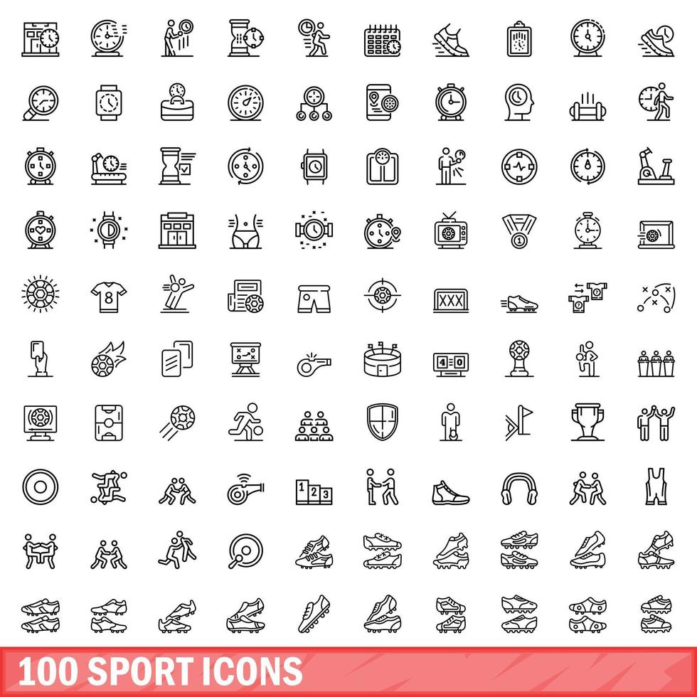 100 sport icons set, outline style vector