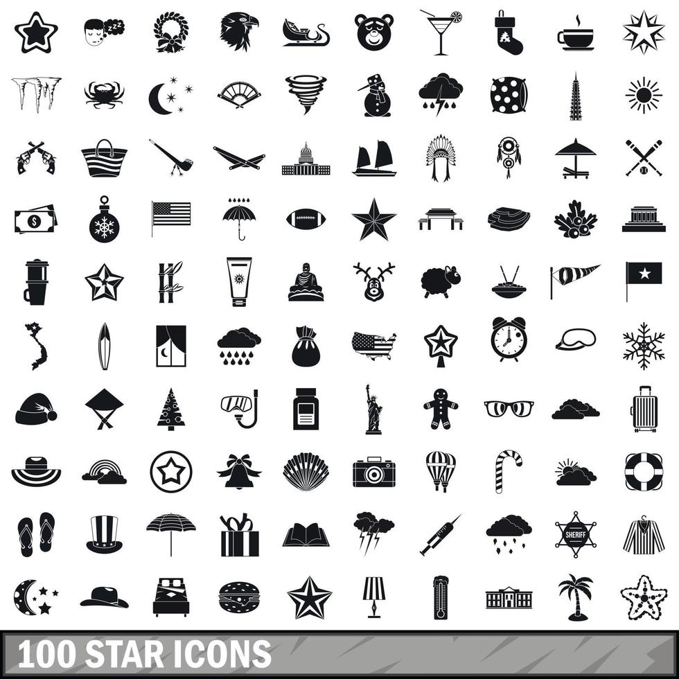 Conjunto de iconos de 100 estrellas, estilo simple vector