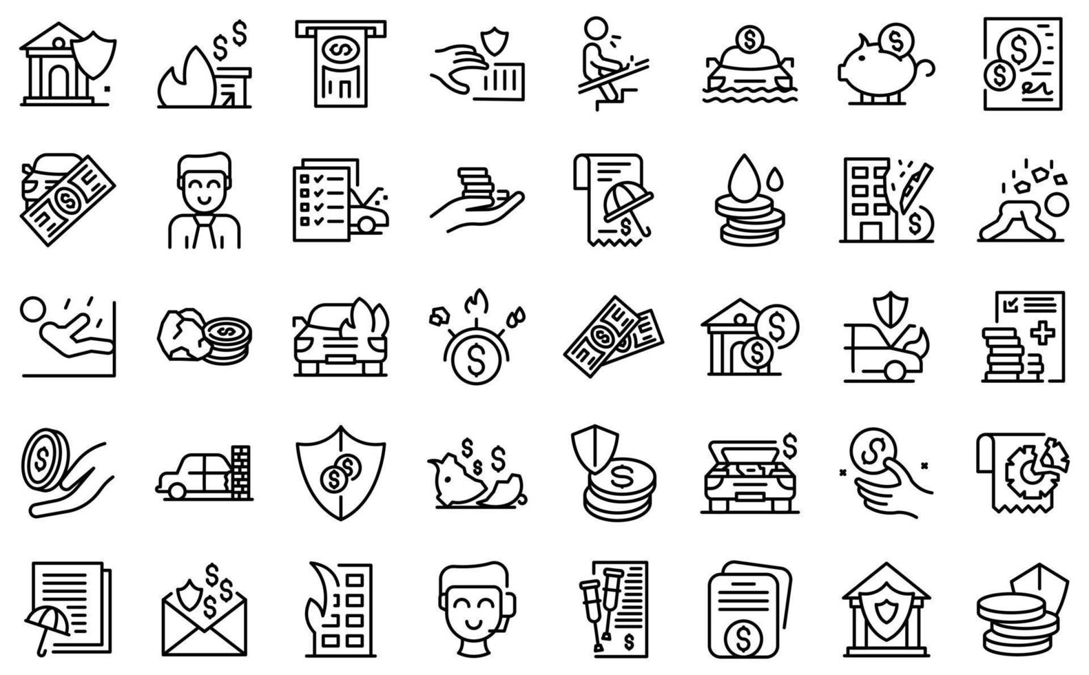 Compensation icons set, outline style vector