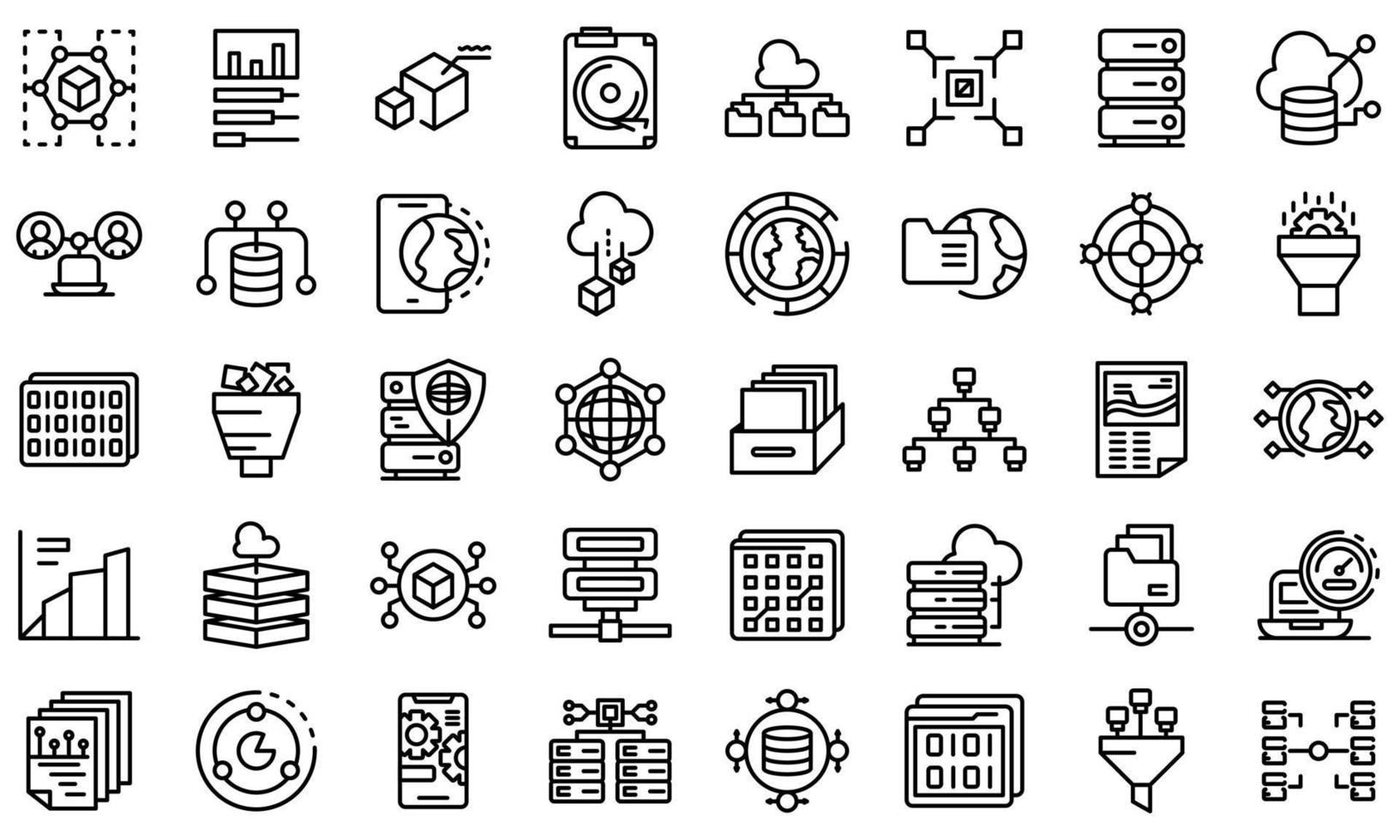 Big data icons set, outline style vector