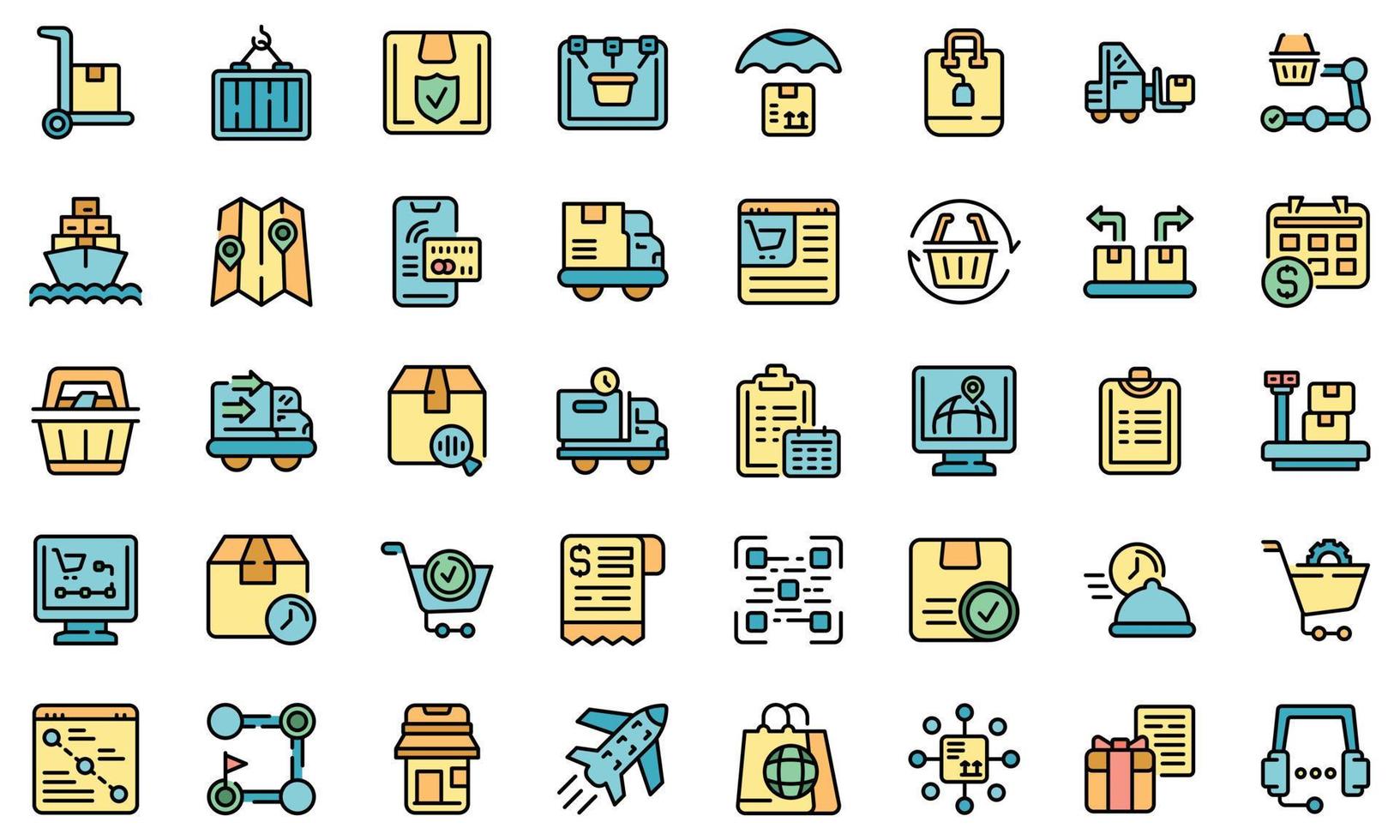 Ordering process icons set line color vector