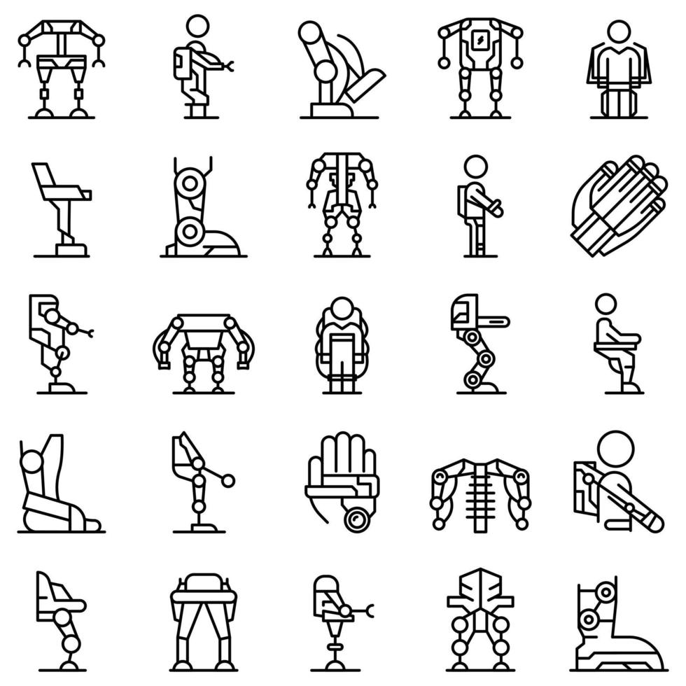 Exoskeleton icons set outline vector. Artificial cyber body vector