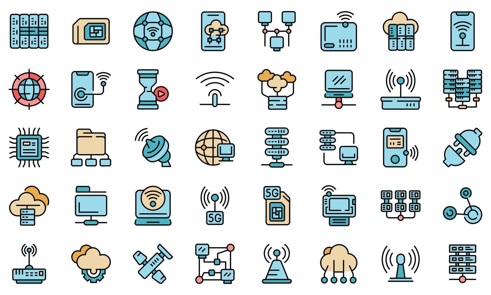 Internet provider icons set line color vector
