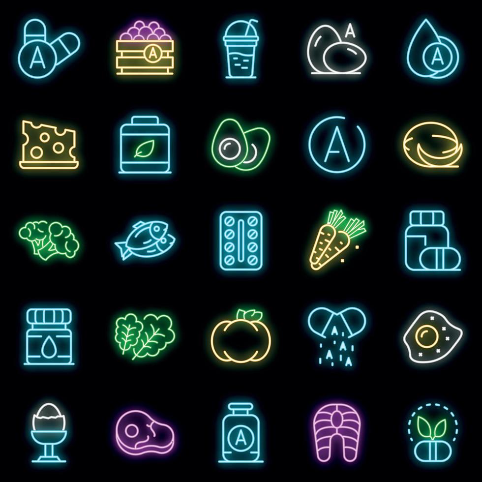 conjunto de iconos de vitamina a neón vectorial vector