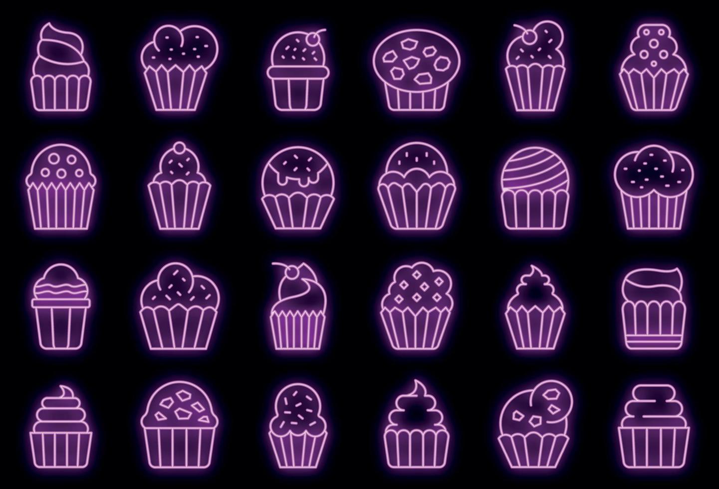 muffin, iconos, conjunto, vector, neón vector