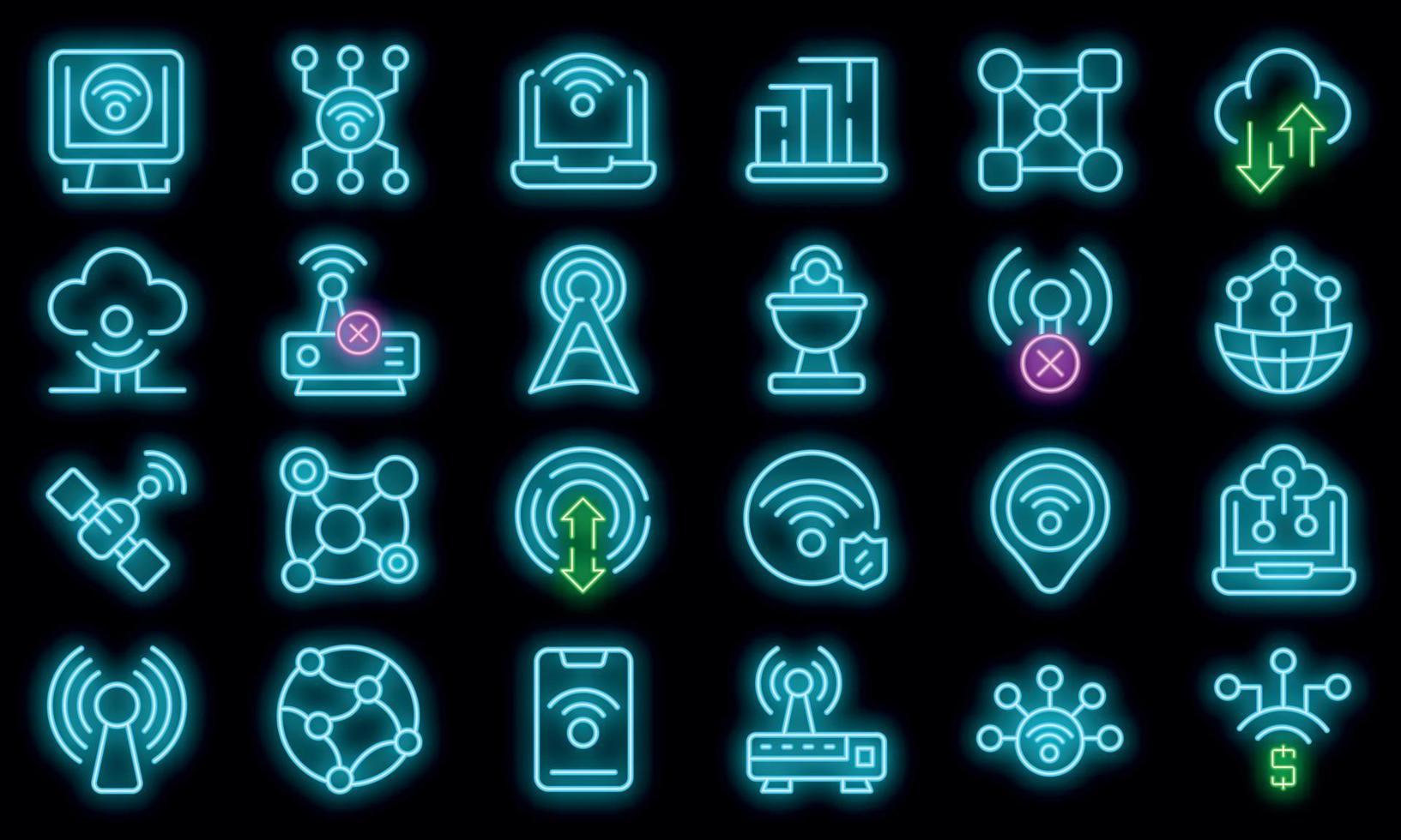 Internet connection icons set vector neon