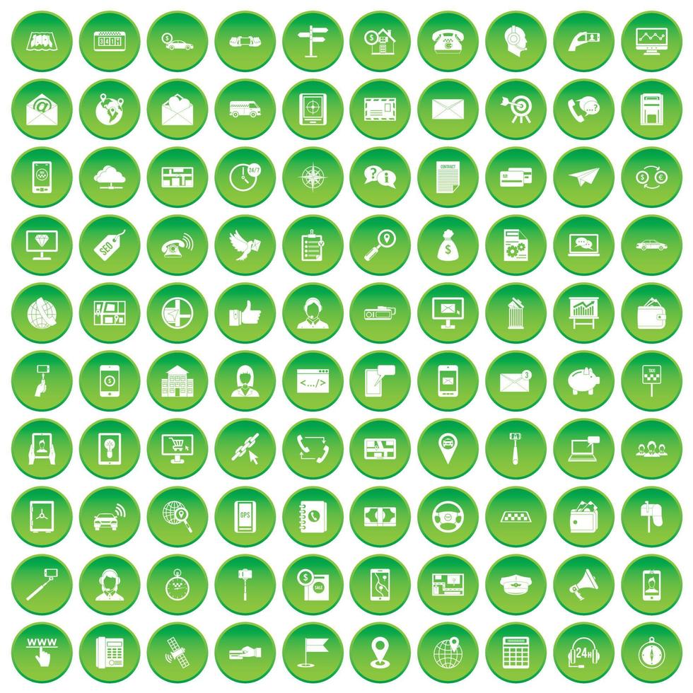 100 iconos de smartphone en círculo verde vector