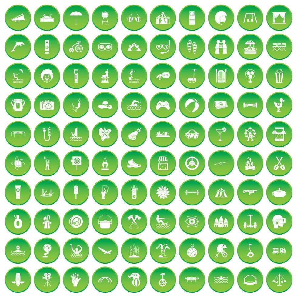 100 iconos de vacaciones de verano establecer círculo verde vector