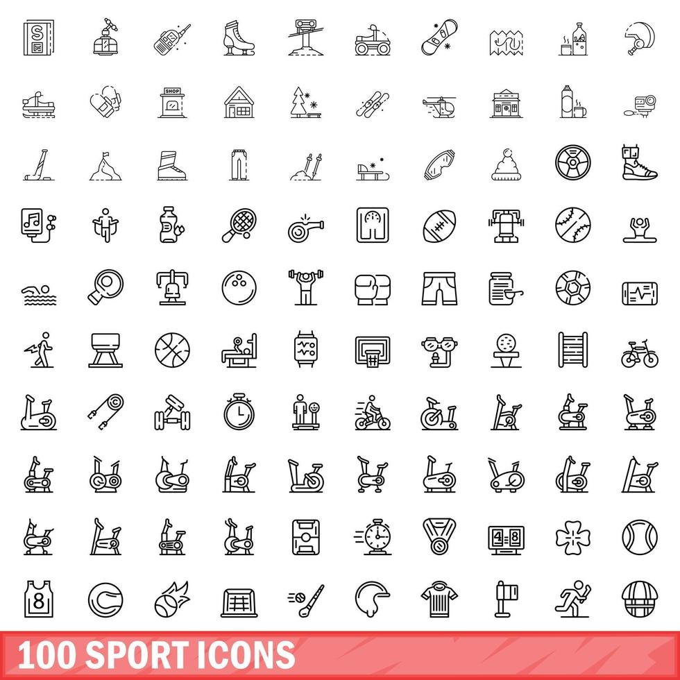 100 iconos deportivos, estilo de esquema vector