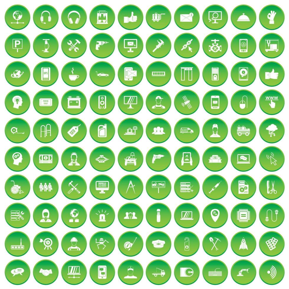 100 support icons set green circle vector