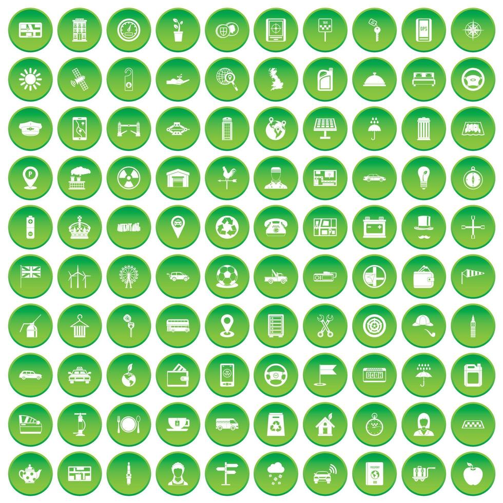 100 iconos de taxi en círculo verde vector