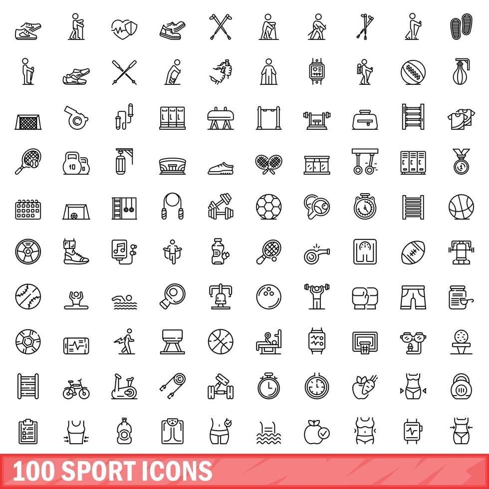 100 sport icons set, outline style vector