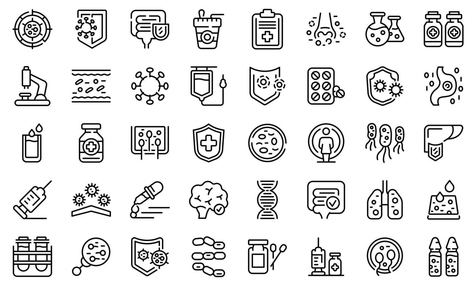 Immune system icons set, outline style vector