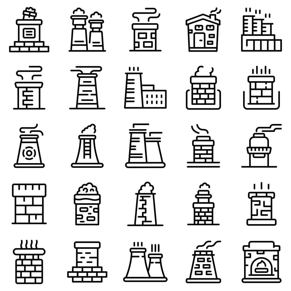 Chimney icons set, outline style vector