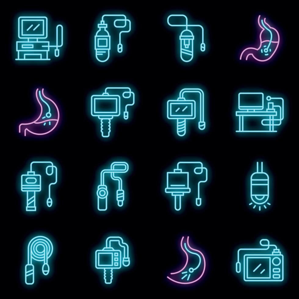 Endoscope icons set vector neon