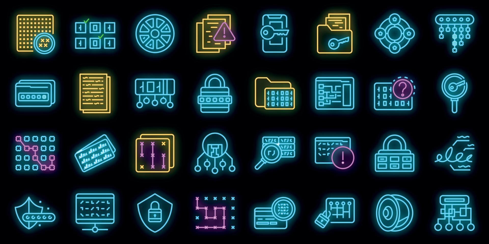 Cipher icons set vector neon