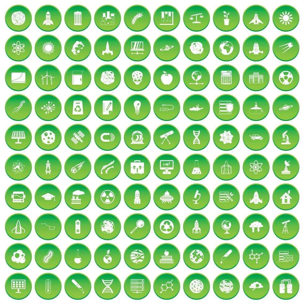 100 space icons set green circle vector