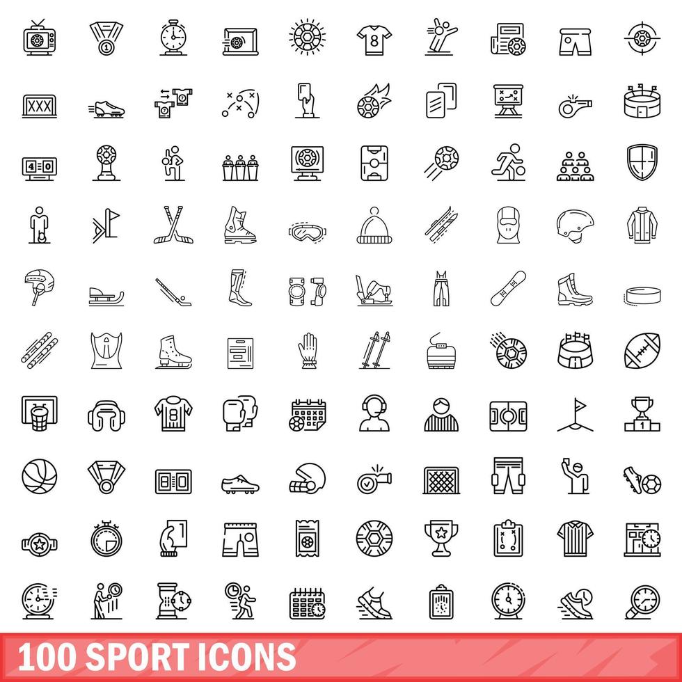 100 iconos deportivos, estilo de esquema vector