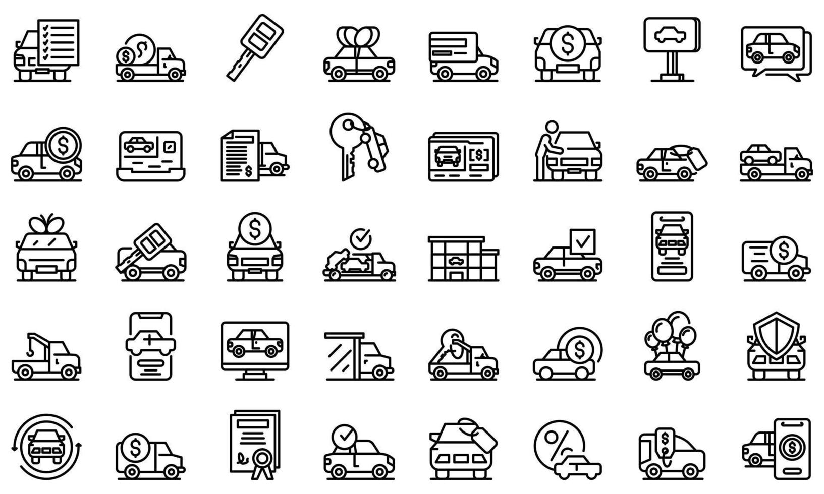 Buying car icons set, outline style vector