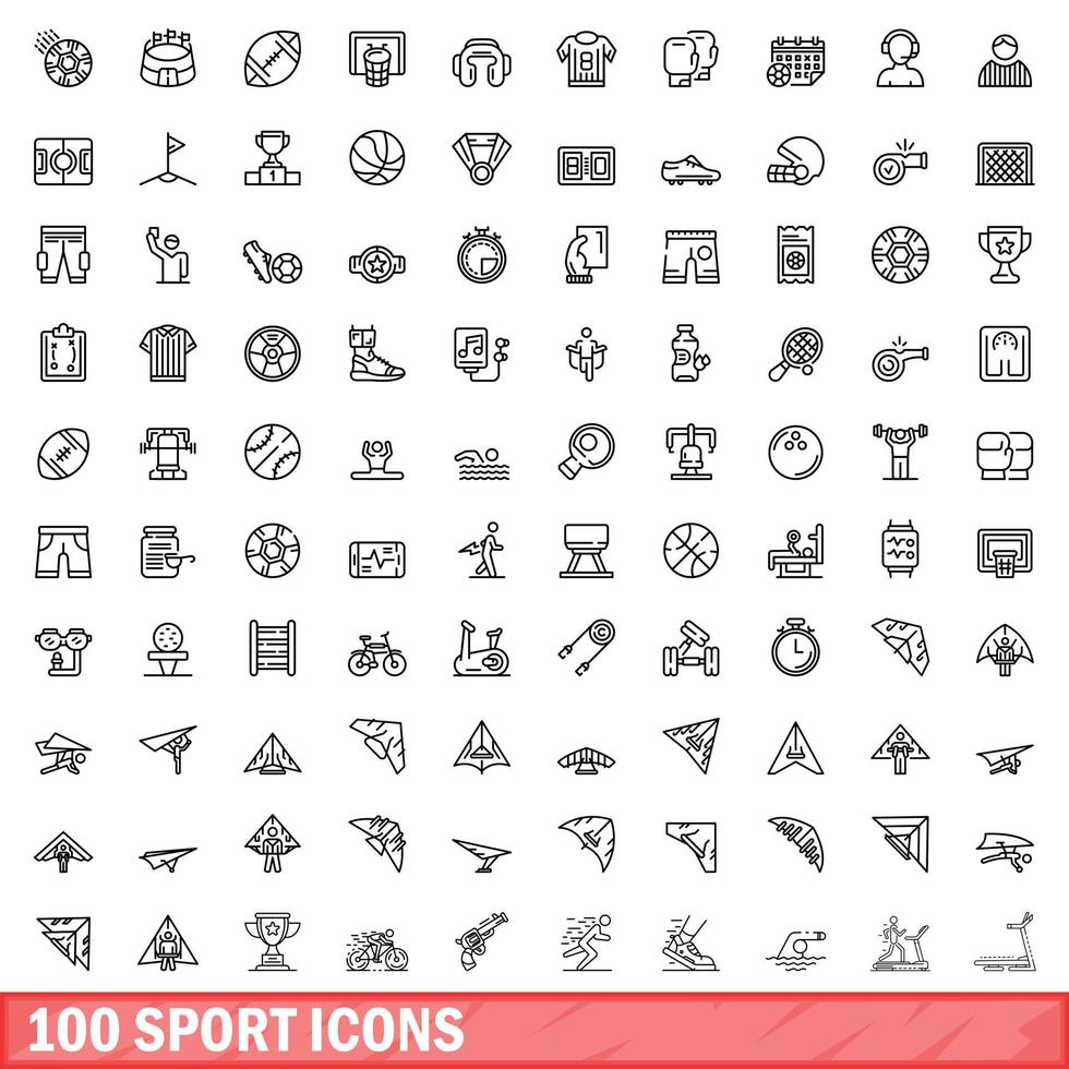 100 iconos deportivos, estilo de esquema vector