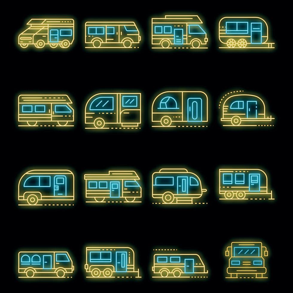 Motorhome icons set vector neon