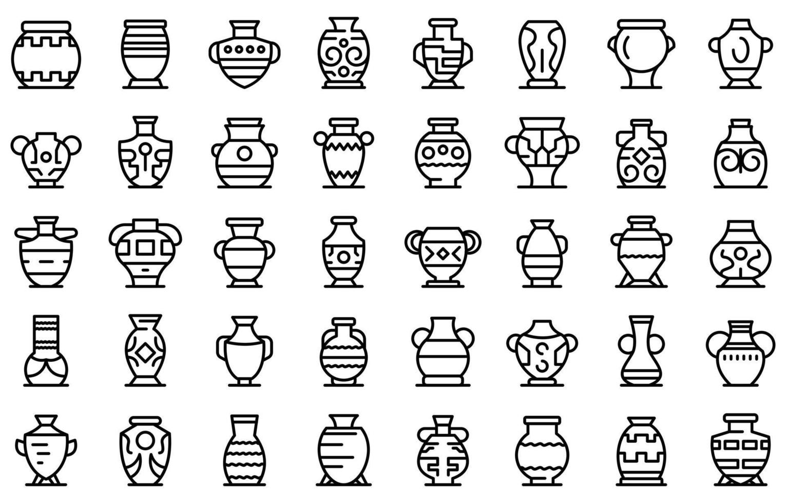 Amphora icons set, outline style vector