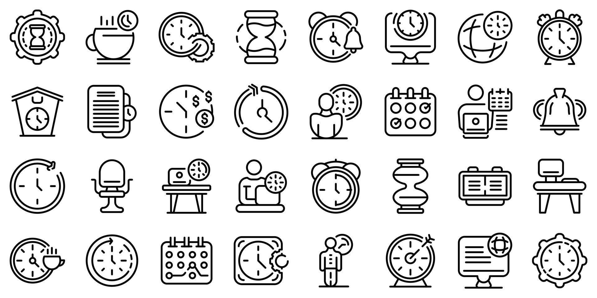 conjunto de iconos de horas de trabajo flexibles, estilo de esquema vector