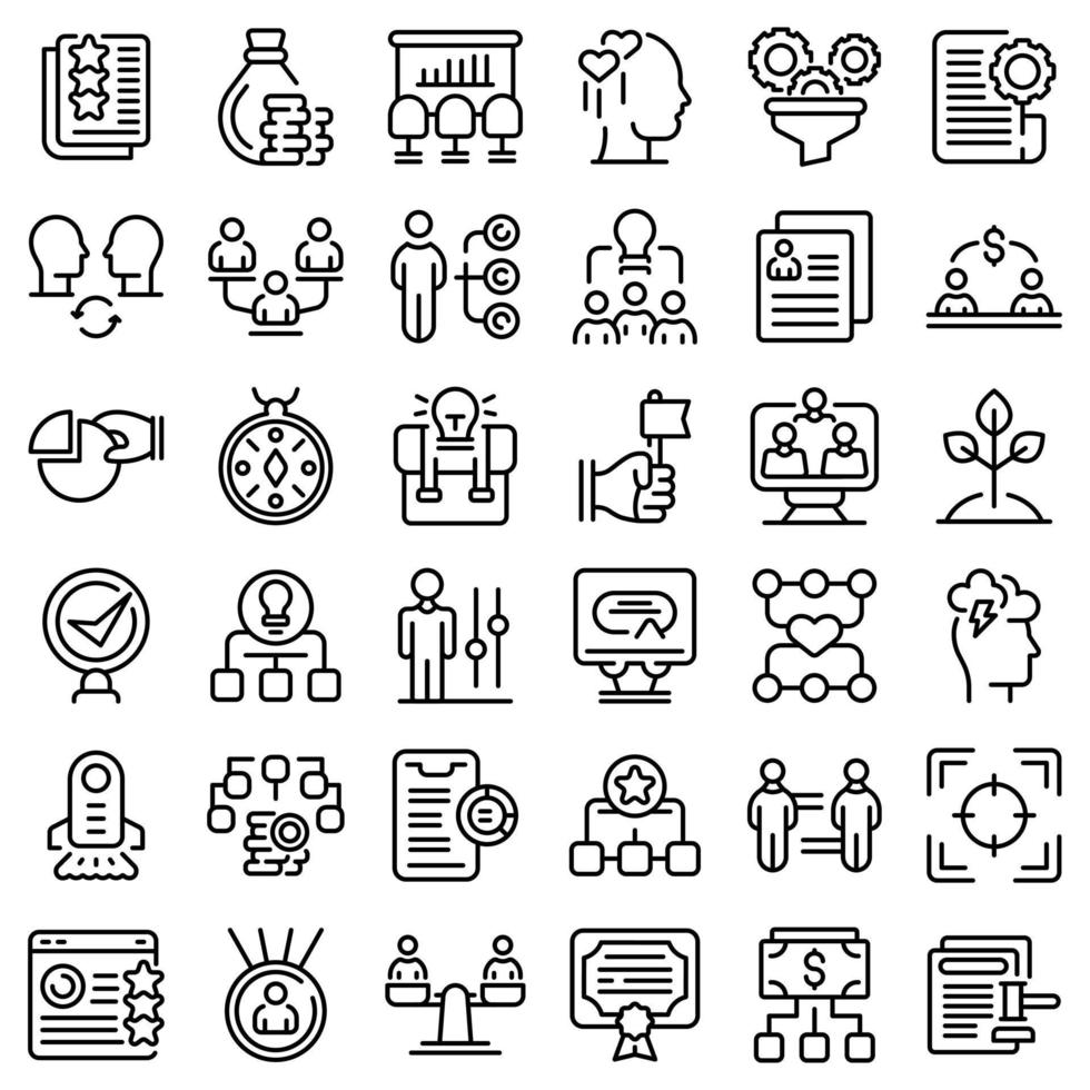 Contribute work icons set, outline style vector