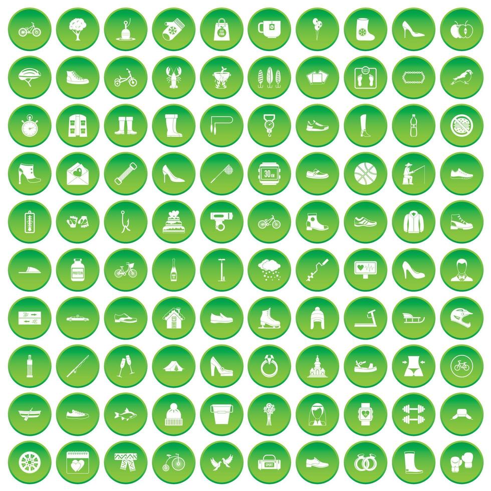 100 iconos de zapatos en círculo verde vector