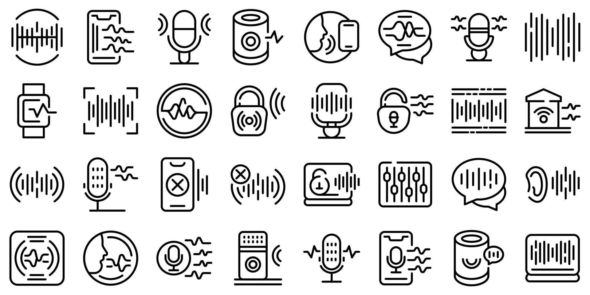 Speech recognition icons set, outline style vector