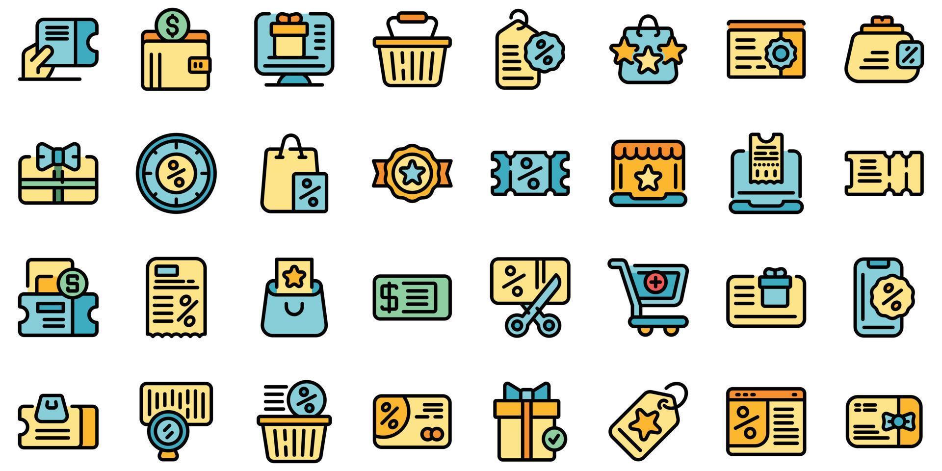 Online voucher icons set vector flat