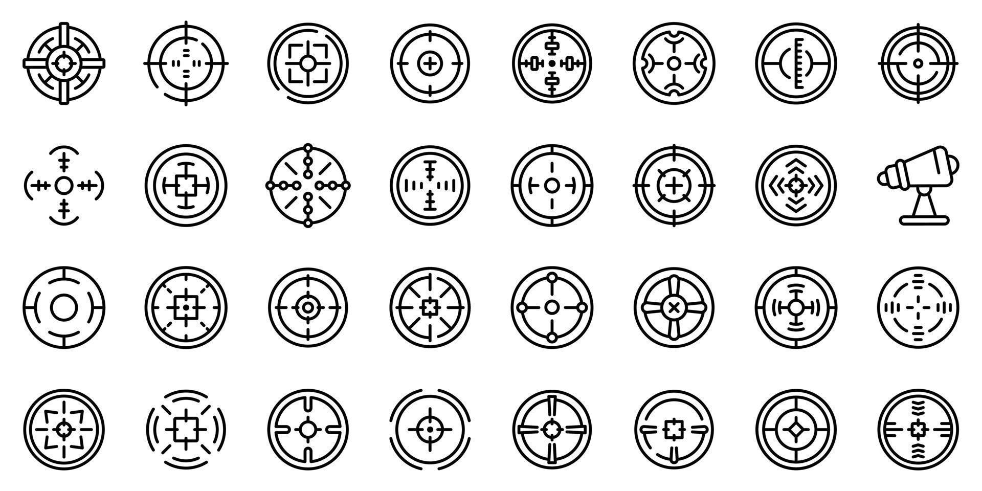 Telescopic sight icons set, outline style vector
