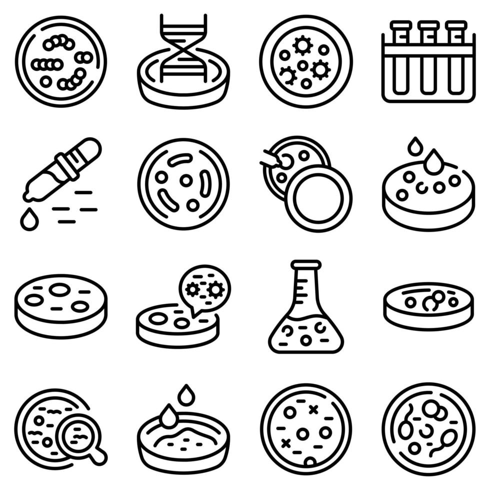 Petri dish icons set, outline style vector